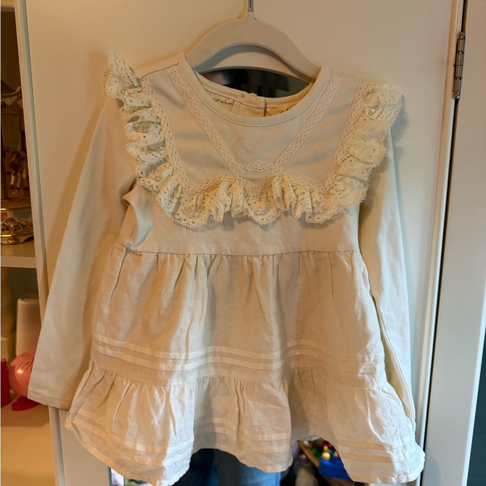 Cream Lace Ruffle Kids Top